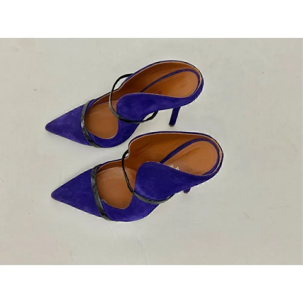 MALONE SOULIERS Maureen  Suede Black Leather Slide Pointed Toe Pump Heels